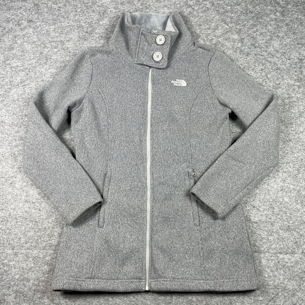 The North Face Fleece Jacket Womens L Gray Crescent Full Zip Funnel Neck Coat